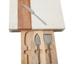 Personalised cheese board set made from marble and acacia wood with stainless steel cheese knives