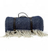 Navy herringbone wool picnic rug monogrammed by initially London