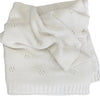 White knitted cotton baby blanket with an embroidered name or monogram