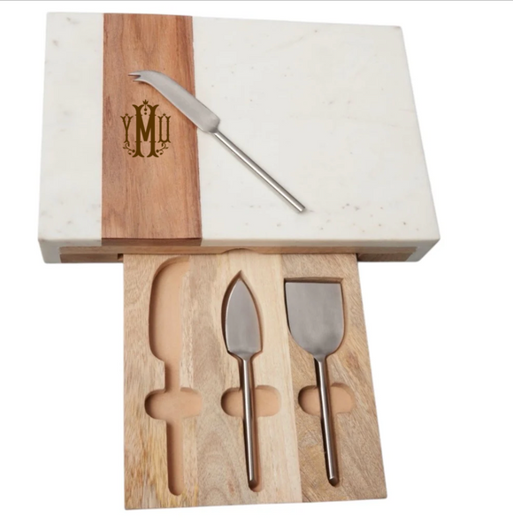 Monogrammed Marble Cheese Set