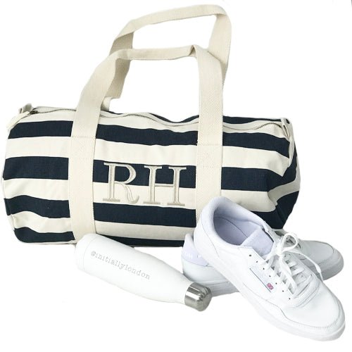 Striped Cotton Duffle Bag, , monogrammed by Initially London